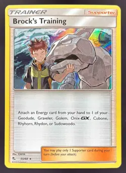 2019 Pokemon Gaming SM Hidden Fates Brock's Training #55/68 HOLO - Image 1
