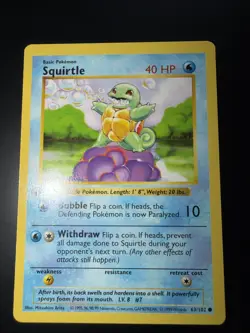 Pokemon Card - Squirtle Base Set Shadowless 63/102 1st Edition Common LP - Image 1