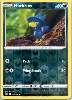 Pokemon Murkrow 114/196 Lost Origin Common Reverse Holo NM TCG - Image 1