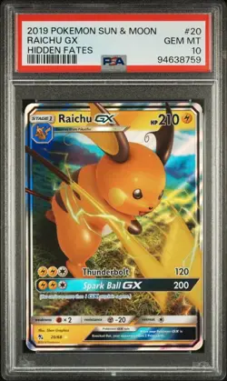 2019 Pokemon Hidden Fates # 20 Raichu GX PSA 10 Card GEM MINT! Trusted Seller! - Image 1