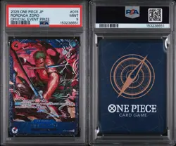 2025 ONE PIECE JAPANESE PROMOS OFFICIAL EVENT PRIZE #015 RORONOA ZORO PSA 9 - Image 1