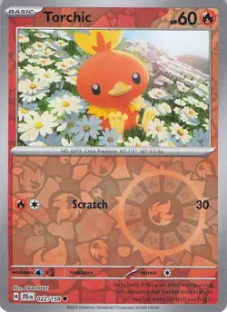 2025 POKEMON JOURNEY TOGETHER TORCHIC REVERSE HOLO NM # 022/159 - Image 1