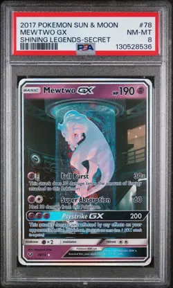 2017 POKEMON SUN & MOON SHINING LEGENDS SECRET #78 MEWTWO GX PSA 8 - Image 1
