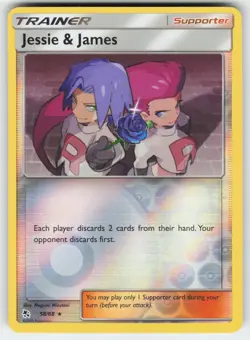 Jessie & James 58/68 Holo Rare Hidden Fates Pokemon Reverse Holo Near Mint - Image 1