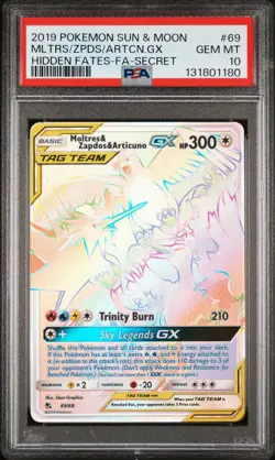 POKEMON SUN & MOON HIDDEN FATES FULL ART/MOLTRES & ZAPDOS & ARTICUNO GX PSA 10 - Image 1