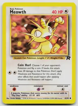 MEOWTH 62/82 COMMON TEAM ROCKET POKEMON UNLIMITED LP - Image 1