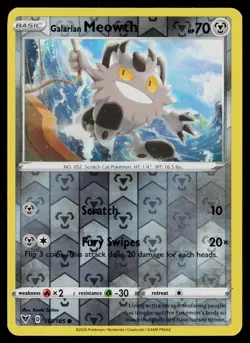 GALARIAN MEOWTH 112/185 COMMON VIVID VOLTAGE POKEMON REVERSE HOLO NM - Image 1