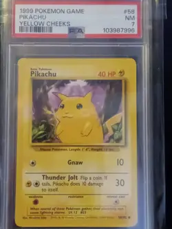 1999 POKEMON BASE UNLIMITED SET YELLOW CHEEKS #58 PIKACHU PSA 7 Fast Shipping - Image 2