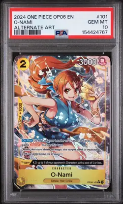 Bandai One Piece OP06 Wings of the Captain O-Nami OP06-101 Alt Art Foil PSA 10 - Image 1
