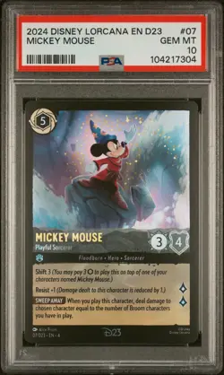 2024 DISNEY LORCANA EN D23 MICKEY MOUSE PLAYFUL SORCERER #07/D23 PSA 10 - Image 1