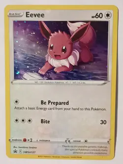 POKEMON CARD EEVEE COSMOS HOLO BLEED WITH SWIRL SWSH127 MODERATE PLAY 2021 - Image 1