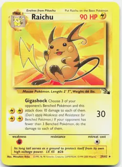Pokemon TCG Raichu (29) Fossil Rare 29/62 Unlimited - Image 1