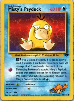 Misty's Psyduck 90/132 Common Gym Challenge Pokemon Moderately Played - Image 1