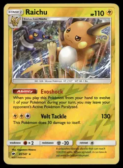 Raichu 41/147 Holo Rare Burning Shadows Pokemon Reverse Holo Moderately Played - Image 1
