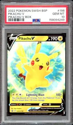 2022 Pokemon SWSH Promos Pikachu V SWSH198 PSA 10 Gem Mint Pikachu V Box BSP 198 - Image 1