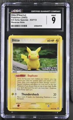 Pokemon Ditto [pikachu] EX Delta Species 63/113 Reverse Holo CGC 9 Mint - Image 1
