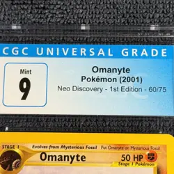 Pokemon Omanyte 60/75 1st Edition CGC 9 Mint Blue Label 2001 Neo Discovery TCG - Image 3