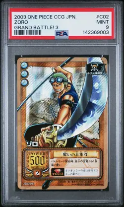 PSA 9 2003 BANDAI ONE PIECE CCG JAPANESE GRABAT! 3 PACK ZORO C02 - Image 1