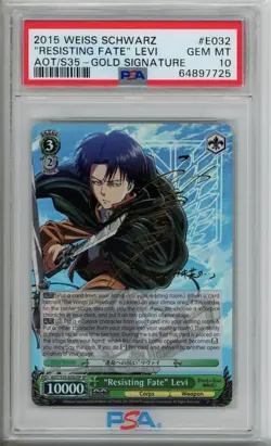 PSA10 Weiss Schwarz Attack on Titan Levi Signed SP AOT/S35-E032SP English 2015 - Image 1