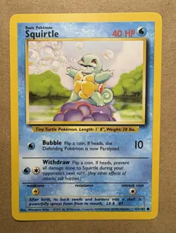 Pokemon Card WOTC 1999: Squirtle 63/102 - Base Set LP - Image 1