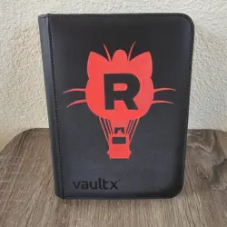 Painted 4 Pocket Vault X Zipper Card Binder Black Pokemon TCG Team Rocket Meowth - Image 1