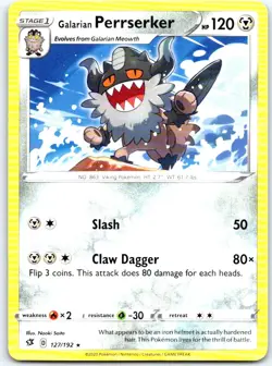 Galarian Perrserker 127/192 Rare Rebel Clash Pokemon LP - Image 1