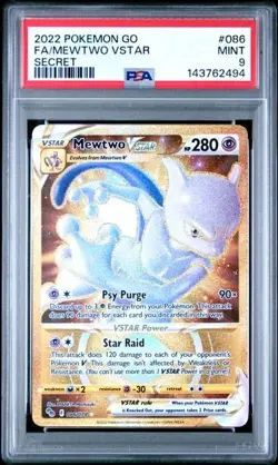 Pokemon GO Mewtwo VStar Secret Rare 086/078 PSA 9 Mint Gold Full Art - Image 1