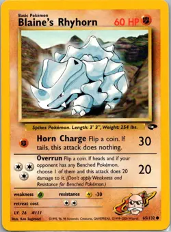 Pokemon TCG Blaines Rhyhorn 65/132 Gym Challenge NM - Image 1