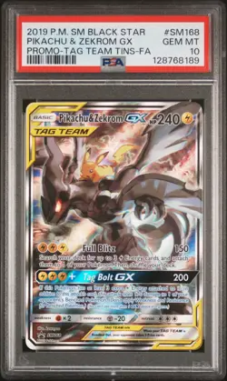 2019 POKEMON SM BLACK STAR PROMO #SM168 FULL ART/PIKACHU & ZEKROM GX PSA 10 - Image 1