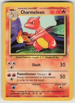 Charmeleon 24/102 Uncommon Base Set Unlimited Pokemon Lightly Played - Image 1