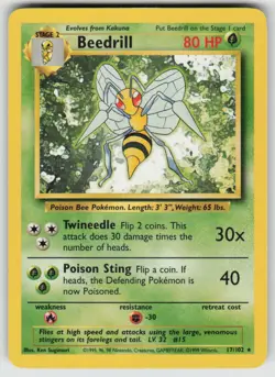 Beedrill 17/102 Rare Base Set Unlimited Pokemon Moderately Played - Image 1