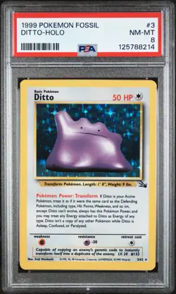 Pokemon TCG 1999 Fossil Ditto Holo Rare 3/62 PSA 8 Graded Card - Image 1