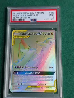 2019 POKEMON SUN & MOON TEAM UP LATIAS & LATIOS RAINBOW GX #190 PSA 9 MINT - Image 1