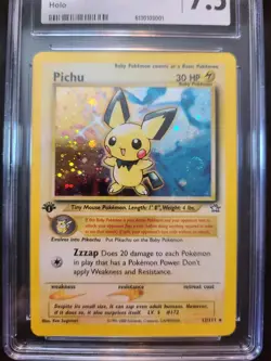 Pokemon- Vintage Neo Set Pichu 1st Edition #12 CGC 7.5 Near Mint + SWIRL - Image 2