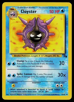 Pokemon Card Fossil Cloyster 32/62 Uncommon - Image 1