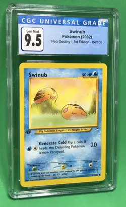 CGC Blue 9.5 (10) Gem Mint Swinub Pokemon (2002) Neo Destiny 1st Ed. #84/105 VTG - Image 1
