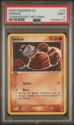 PSA 9 Mint Pokemon Swinub 2004 EX Team Rocket Returns #79 Non Holo - Image 1