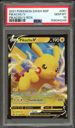 2021 Pokemon SWSH Promos Pikachu V SWSH061 PSA 10 Gem Mint Pikachu V Box BSP 061 - Image 1