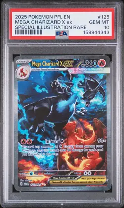 2025 POKEMON PFL EN-PHANTASMAL FLAMES #125 MEGA CHARIZARD X EX PSA 10 - Image 1