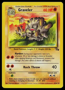 Pokemon Card Fossil Graveler 37/62 Uncommon - Image 1