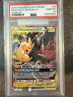 PSA 10 GEM MT Pikachu & Zekrom GX Tag Team 33/181 Pokemon Team Up - Image 1