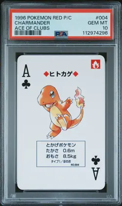 Pokemon PSA 10 Charmander #004 Ace Of Clubs Red Card Poker 1996 Japanese - Image 2