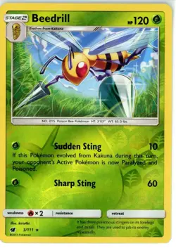 Pokemon TCG Beedrill 3/111 Sm-Crimson Invasion Reverse Holo - Image 1