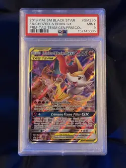 2019 POKEMON SM BLACK STAR PROMO #SM230 FULL ART/CHARIZARD & BRAIXEN GX PSA 9 - Image 1