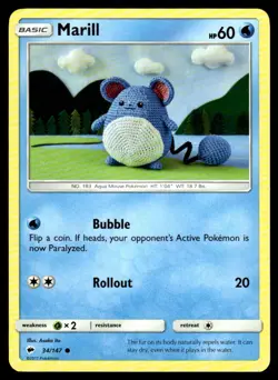 Marill 34/147 Common Burning Shadows Pokemon Asako Ito NM - Image 1