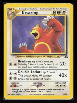 Ursaring (34) Unlimited Rare Pokemon Neo Discovery 34/75 HP - Image 1