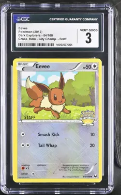 *POP 1* CGC 3 Eevee Cross Holo STAFF City Champ Dark Explorers 84/108 Pokemon - Image 1