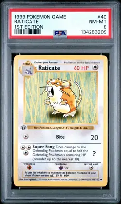 1999 POKEMON GAME 1ST EDITION #40 RATICATE PSA 8 - Image 1