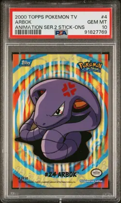 PSA 10 2000 Topps Pokemon TV Animation Arbok Stick-Ons #4 Low Pop 13 Card - Image 1