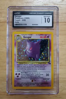 Pokemon CGC 10 GEM MINT 1999 Gengar Fossil Holo Card - Image 1